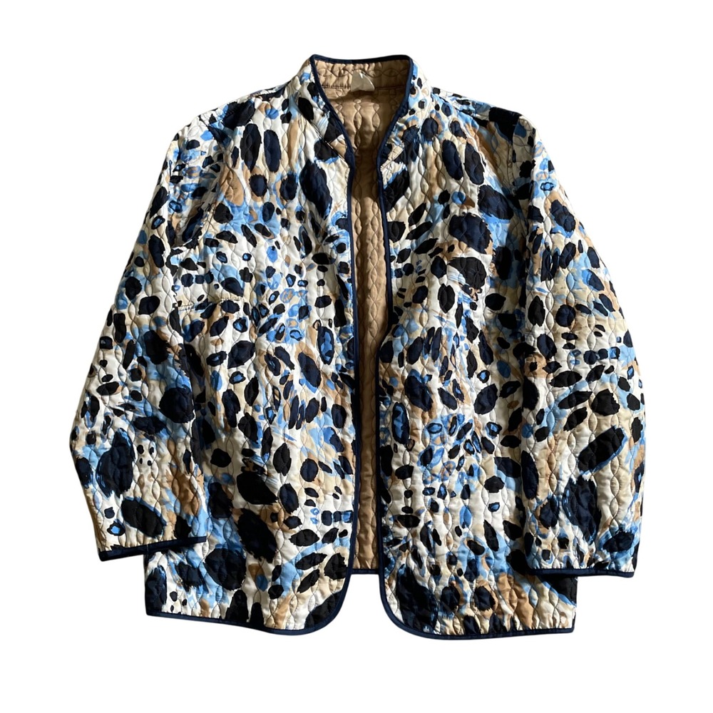 Alfred Dunner Quilted Jacket Womens 16W Abstract Print‎ Blue Beige Coat